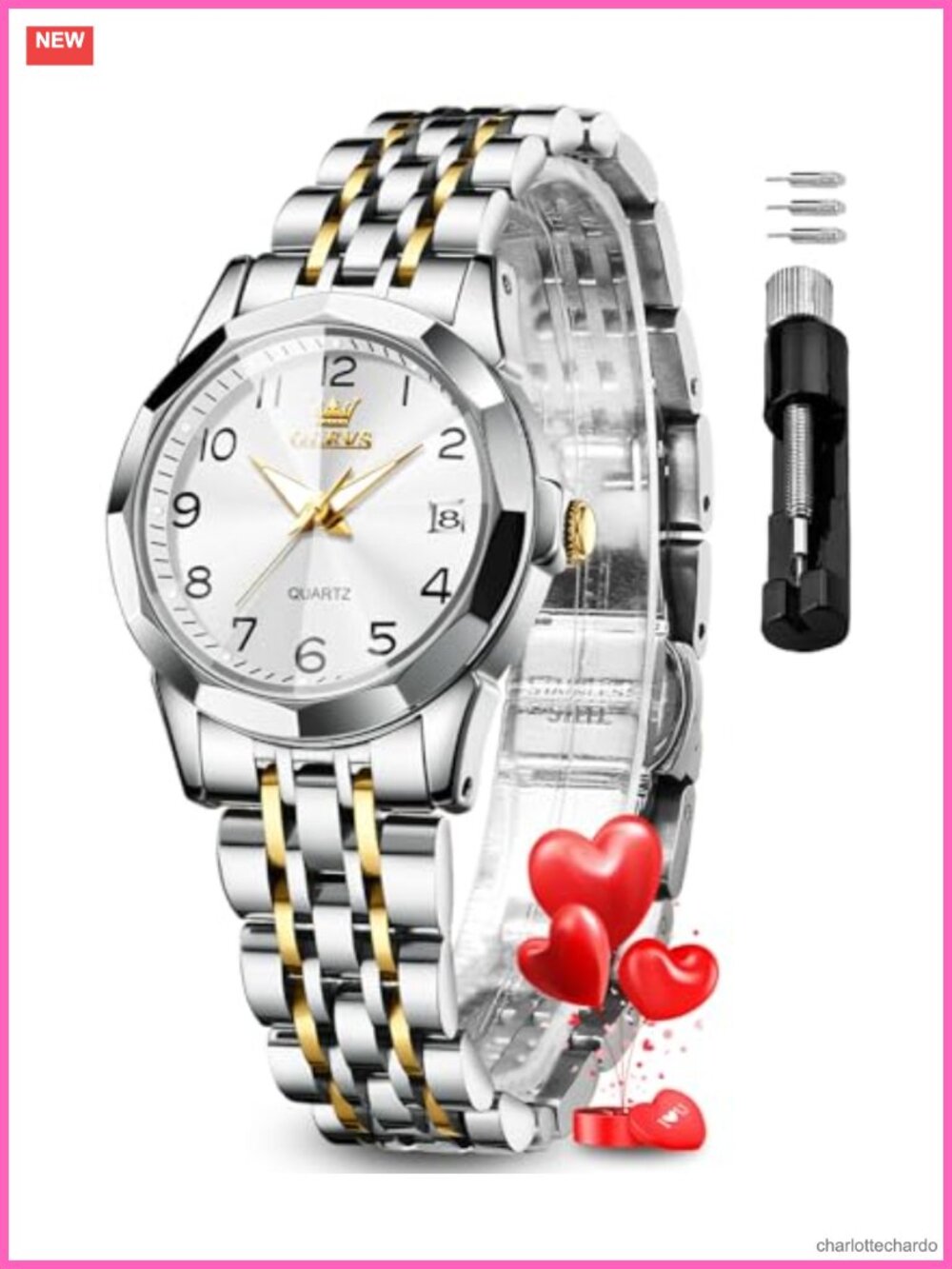 Ladies Diamond Dress Watch Analog Quartz Stainless Steel Waterproof Luminous